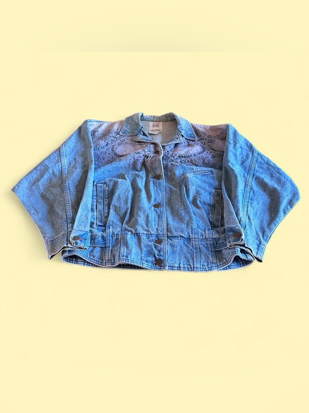 Vintage Together Light Wash Lace Panel Denim Jacket Women’s M Oversized